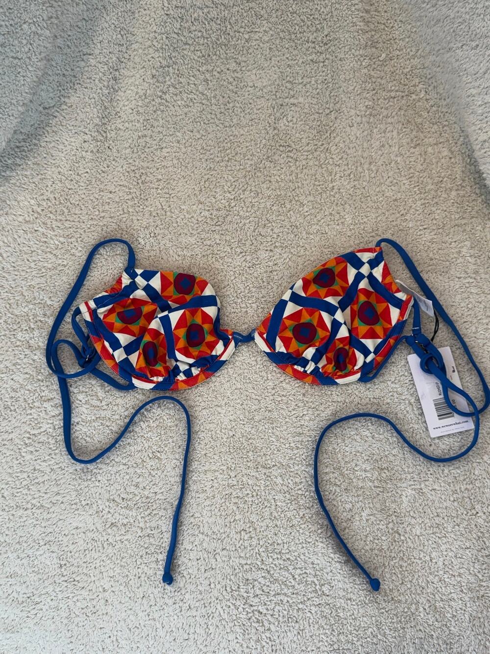 Brand New We Wore What Ruched Underwire Bikini Top Size Large White Multi